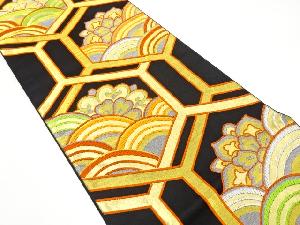 アンティーク　亀甲に青海波・華紋織り出し袋帯（着用可）